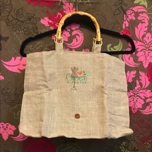 NEW!! Green A-Porter Linen Foldable Tote Bag